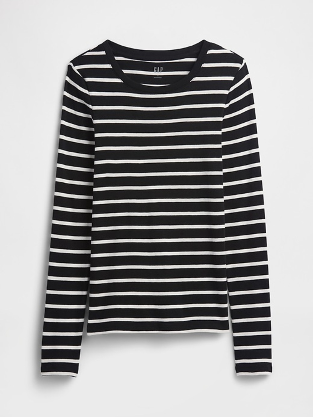 GAP Black & White Striped Long Sleeve Cotton Modern Crewneck Shirt Size Large
